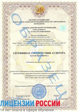 Образец сертификата соответствия аудитора №ST.RU.EXP.00006191-3 Лесосибирск Сертификат ISO 50001